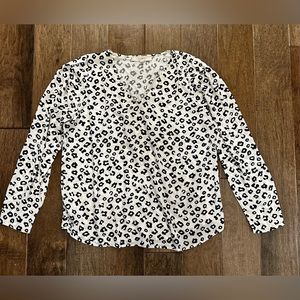 LOFT Mixed Material Leopard Blouse. Size Large.